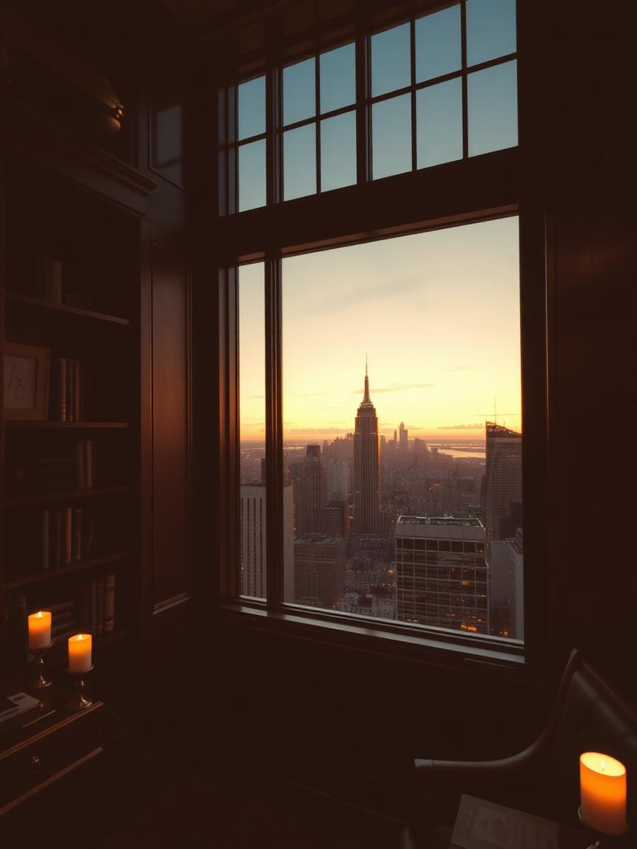 High-rise law office window overlooking the New York skyline
